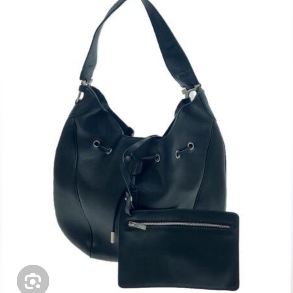 Vintage Ferragamo Drawstring Leather Shoulder Bag with Pouch